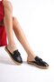 Genuine Leather 23084-S Black Buckle Detail Women's Espadrille Sandals & Slippers