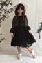 Girl's Long Sleeve Dress with Hat Lace Fabric Fabric Black