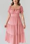 Dusty Rose Square/Madonna Neckline Elastic Linda Ayrobin Midi Dress - Comfortable, Stylish and Casual Summer Model