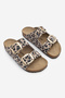 Women's Genuine Leather Daily Slippers Double Strap Slippers Eva Sole Poly Beige Leopard - 5