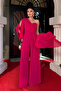 Chiffon Fabric One-Sleeve Detailed Jumpsuit - FUCHSIA