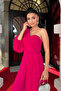 Chiffon Fabric One-Sleeve Detailed Jumpsuit - FUCHSIA - 4
