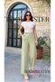 Women's Crinkle Fabric Wide Leg Relaxed Fit Palazzo Pants with Rope Belt Elastic Waist