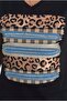 Women's Leopard Print Black V-Neck 100% Cotton T-Shirt - 5