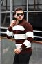 Pedro Oversize Striped Thessaloniki Knitted Half-Zip Sweater for Men - Brown - 2