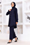Stone Detailed Buttoned Cotton Double Suit Navy Blue - 3