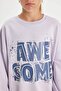 Girl's Oversize Wide Fit Crew Neck Printed Sweatshirt D2880A824Wn - 5