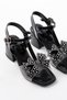 Girl's Black Pole Bow Heeled Evening Dress Shoes