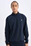Navy Blue Standard Fit Mock Neck Half Zipper Athlete Sweatshirt D1953Ax24Au