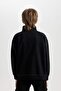 Black Oversized Wide Fit Turtleneck Printed Sweatshirt Boys D5676A824Wn - 6