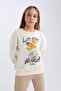 Girl's Oversize Wide Fit Crew Neck Teddy Bear Printed Sweatshirt 3159964 - 4