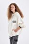 Oversize Wide Fit Hooded Back Printed Thick Zippered Sweatshirt C7835Ax24Wn - 5