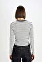 Slim Fit Slim Fit Crew Neck Striped Button Smart Ribbed Camisole Long Sleeve T-Shirt D5115Ax24A - 6