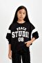 Girl's Black Relax Fit Crew Neck Printed Sweatshirt 3174488 - 4