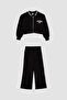 Girls' 2-Piece Set Printed College Collar Bomber Jacket Wide Leg Sweatpants D0729A824Au