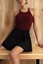 Ribbed Lycra Strap U-Neck Halter Short Sleeve Bady Blouse Undershirt - Have a Reference to Images