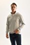 Men's Gray 3 Thread Cotton Hooded Sweatshirt with Fleece Inside, Regular Fit, Stand-Up Collar, Zippered, Thick Sweatshirt - 3