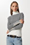 Striped Button Detailed Knitwear Sweater Ecru Black Ldd0099 - 3