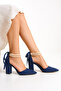 Women's Bride Navy Blue Satin Pearl Thick Heeled Special Day Wedding Wedding Bridal Shoes