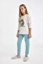 Printed Long Sleeve Pajamas Set for Girl - Top and Bottom Elastic D6058A824Au - 2