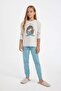 Printed Long Sleeve Pajamas Set for Girl - Top and Bottom Elastic D6058A824Au