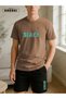 Orki Beach Men's Summer Light Brown T-Shirt & Black Shorts Set - 4