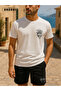 Orki Tropical Diamond Men's Summer Shorts Set – Palm Printed White T-Shirt & Black Shorts