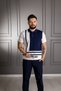 Interview Polo Neck Rayon Thin Knitwear Navy Blue White T-Shirt - 2