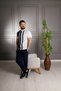 Interview 0 Collar Rayon Thin Knitwear Navy Blue White T-Shirt - 4