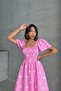 Women's Daisy Patterned Pink Poplin Midi Dress - 6
