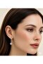 Pink Square Crystal Dangle Steel Hoop Earrings - 3