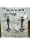 Pink Square Crystal Dangle Steel Hoop Earrings