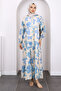 Indigo Half Button Skirt Layered Patterned Dress