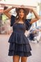 Black Color Madonna Collar Muslin Short Dress - 6