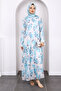Blue Patterned Chiffon Dress - 2