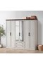 Pioneer 6 Door Wardrobe with 2 Drawers & Mirrors - White Oak + Brown L233xW55xH213cm