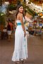 White Color Turquoise Knitted Embroidered Strap Italian Long Dress - 5
