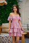 Pink Color Madonna Collar Muslin Short Dress - 8