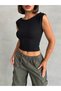 Women's Black Corduroy Boat Neck Boatneck Top - 3