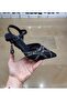 Women's Thin Heel Galvanized and Stone Detailed, Soft Tulle Black-Silver Open Back Evening Dress Shoes - 4