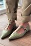 Cormel Matte Leather Crocodile Patterned Water Green Women's Ballerinas - 5