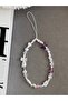 White-Toned Design Phone Charm with Burgundy Pink Spacer Beads, Phone Strap Star Phone Charm - 2