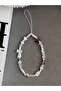 White-Toned Design Phone Charm with Burgundy Pink Spacer Beads, Phone Strap Star Phone Charm