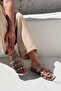 Dawist Matte Leather Beige Troked Flat Women's Slippers - 4