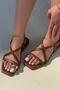 Vontels Matte Leather Tan Buckle Detailed Flat Women's Sandals - 2