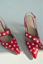 Selorin Matte Leather Staple Detailed Stiletto Red - 7