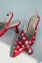 Selorin Matte Leather Staple Detailed Stiletto Red - 3