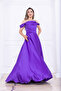 Satin Ruched Strap Long Evening Dress - Purple - 5