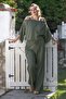 Khaki Carmen Collar Handkerchief Sleeve Pocket Washable Elastic Waist Muslin Woven Suit 52-108 65-65