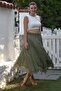 Khaki Layered Washed Elastic Waist Casual Crinkle Asymmetrical Woven Skirt 89 70 - 7
